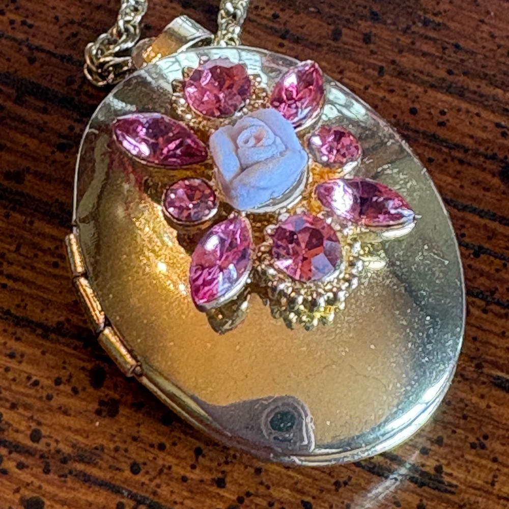 Gold Locket with Pink Gemstones